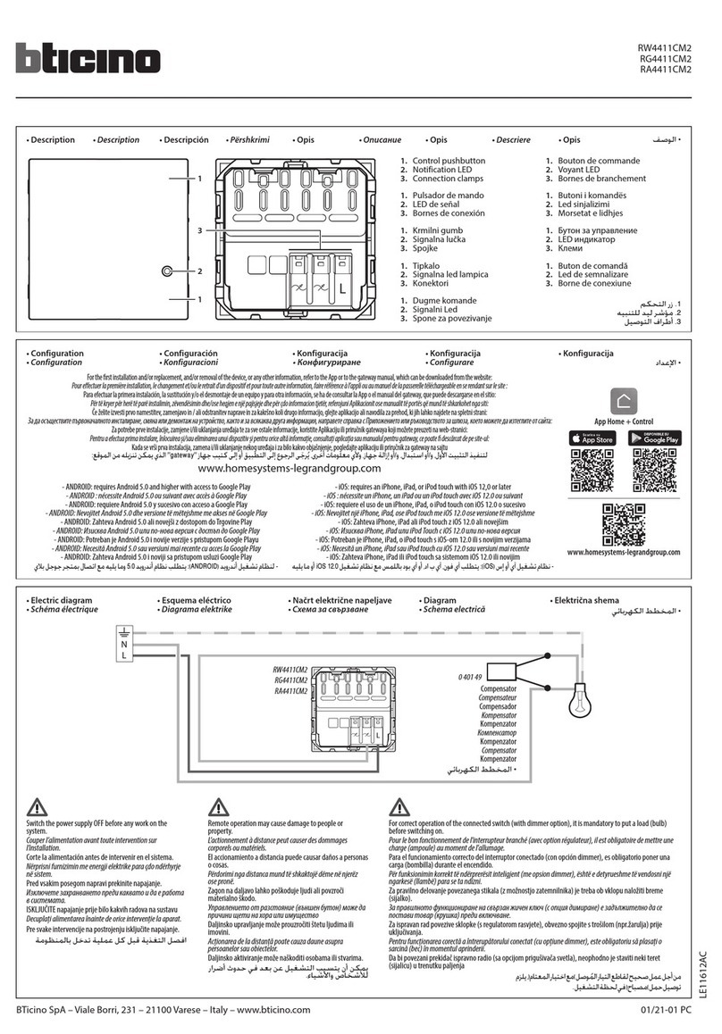 Bticino RW4411CM2 quick start guide