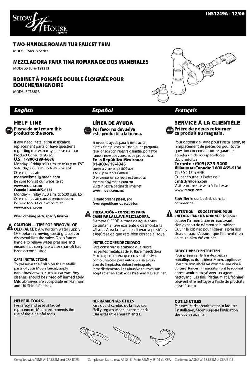 Moen Show House TS8813 Series quick start guide Moen Show House TS8813 Series quick start guide