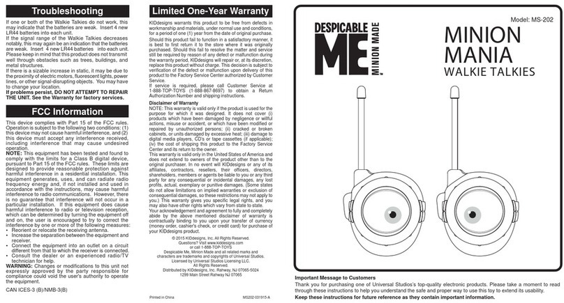 KIDdesigns DESPICABLE ME MINION MADE MINION MANIA quick start guide