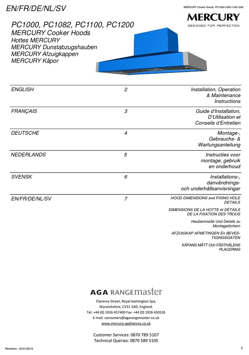 AGA Rangemaster MERCURY PC1000 Installation, operation & maintenance instructions
