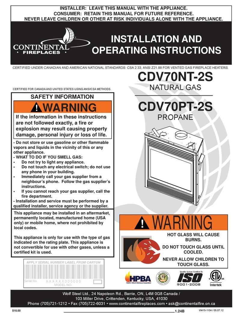 Continental Fireplaces CDV70NT-2S Installation and operating instructions