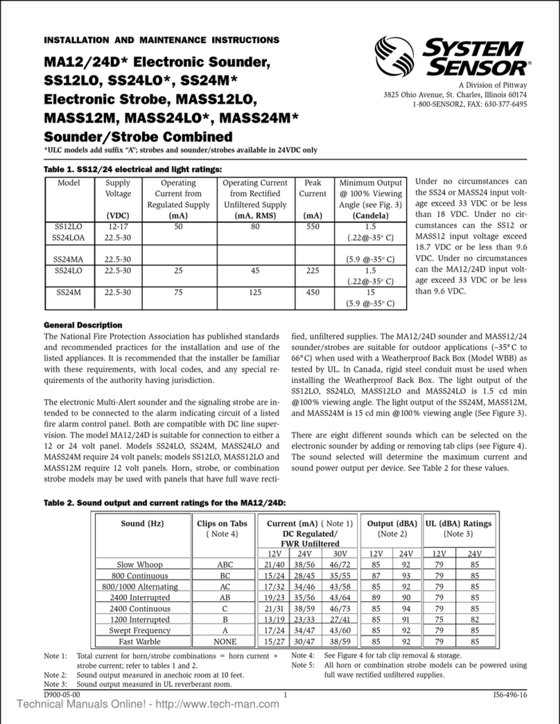 System Sensor MASS12LO User manual System Sensor MASS12LO User manual