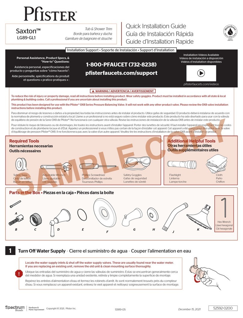 Pfister Saxton LG89-GL1 Quick installation guide
