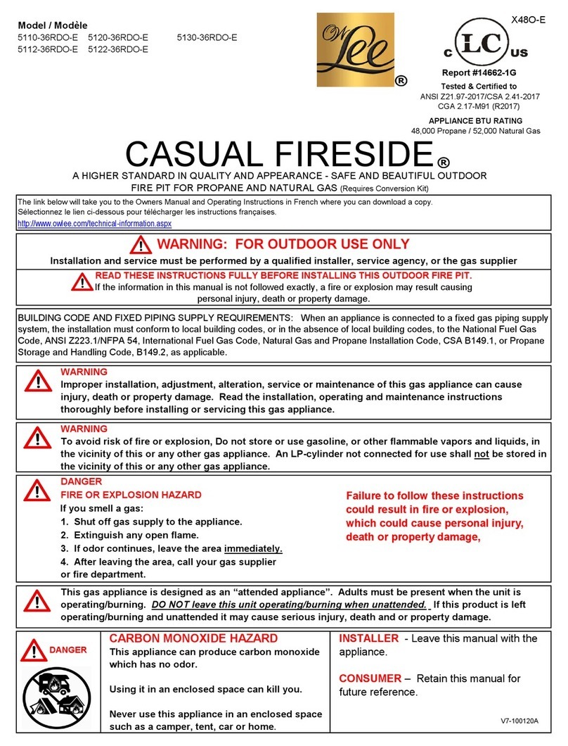 OW Lee CASUAL FIRESIDE 5110-36RDO-E owner's manual