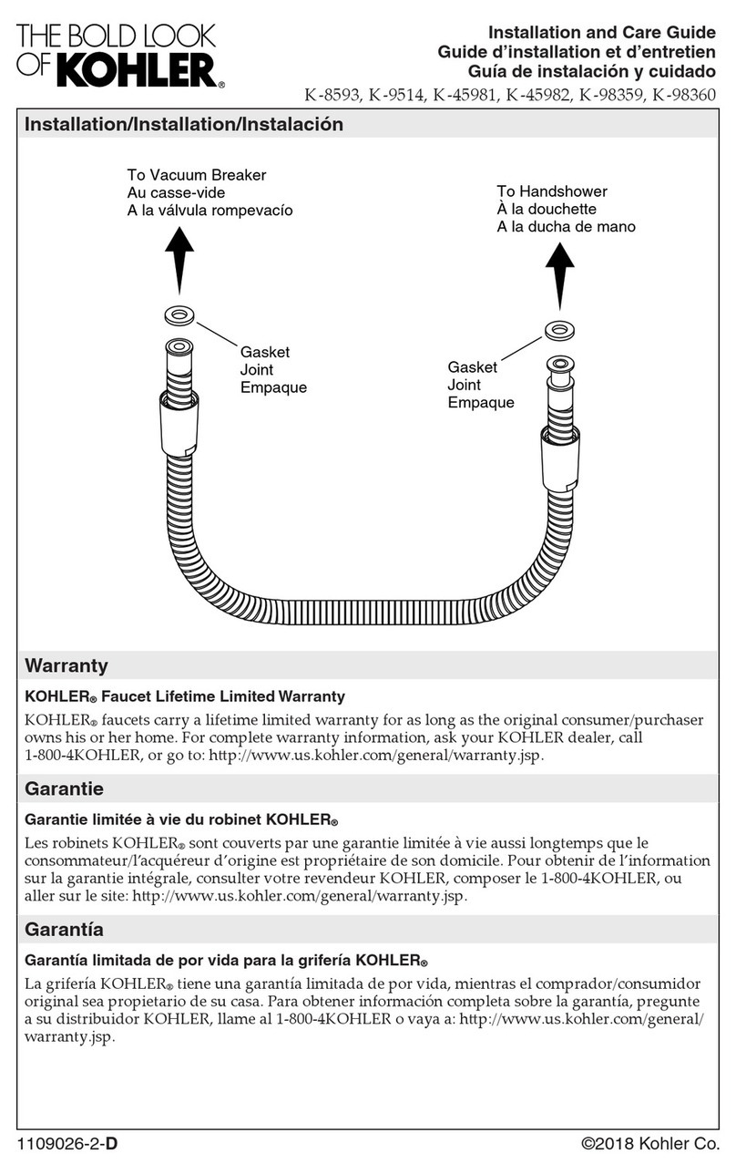 Kohler K-8593 Installation and care guide