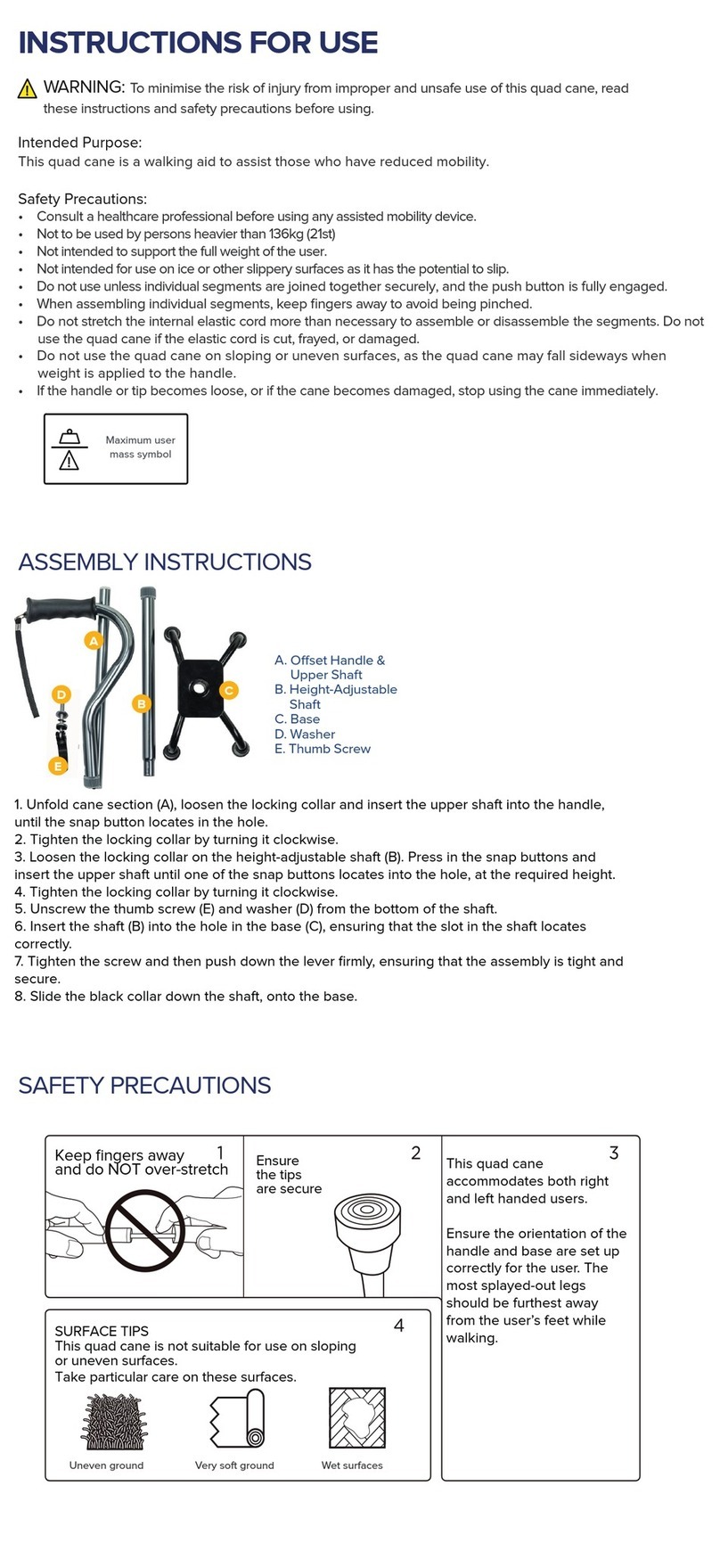 Drive Folding Height-Adjustable Quad Cane User manual