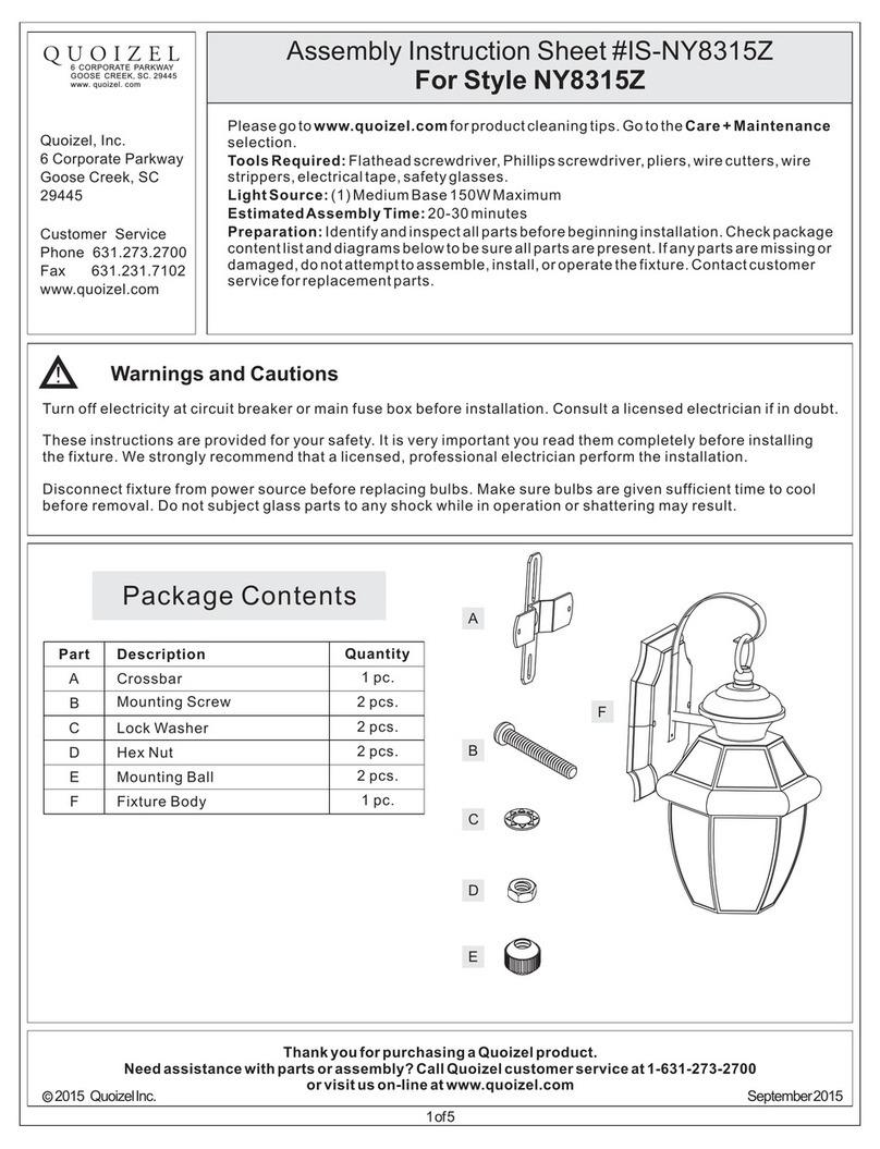 Quoizel Style NY8315Z Assembly instruction sheet