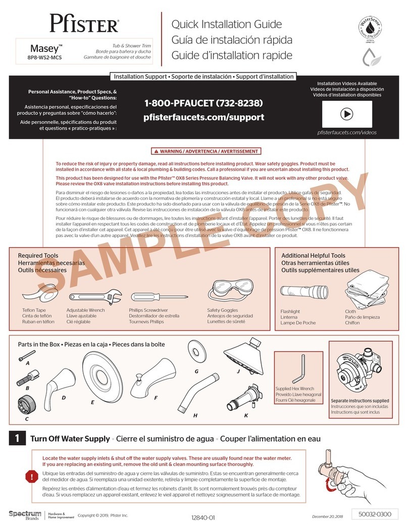 Pfister Masey 8P8-WS2-MCS Quick installation guide Pfister Masey 8P8-WS2-MCS Quick installation guide