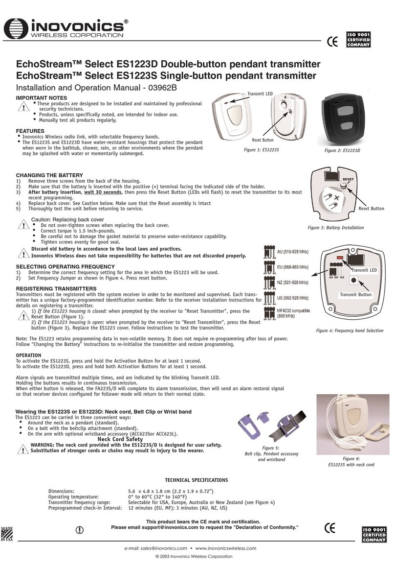 Inovonics EchoStream Select ES1223D Installation and operation manual Inovonics EchoStream Select ES1223D Installation and operation manual