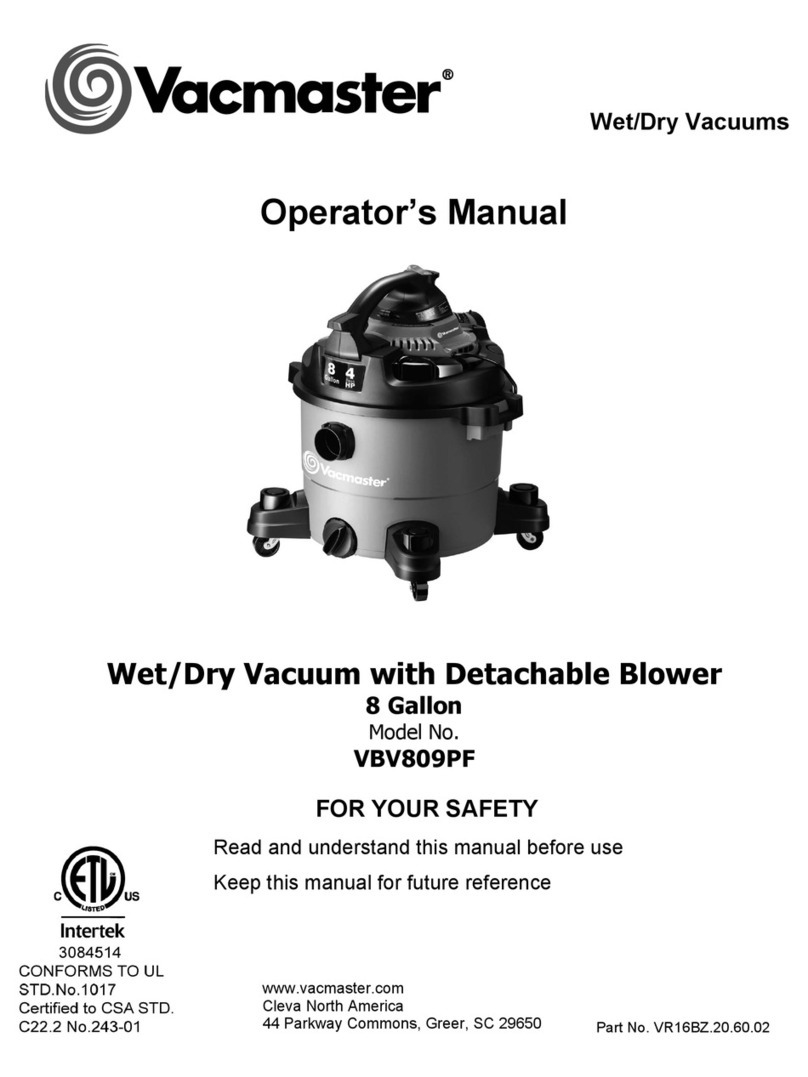 Vacmaster VBV809PF Operator's manual