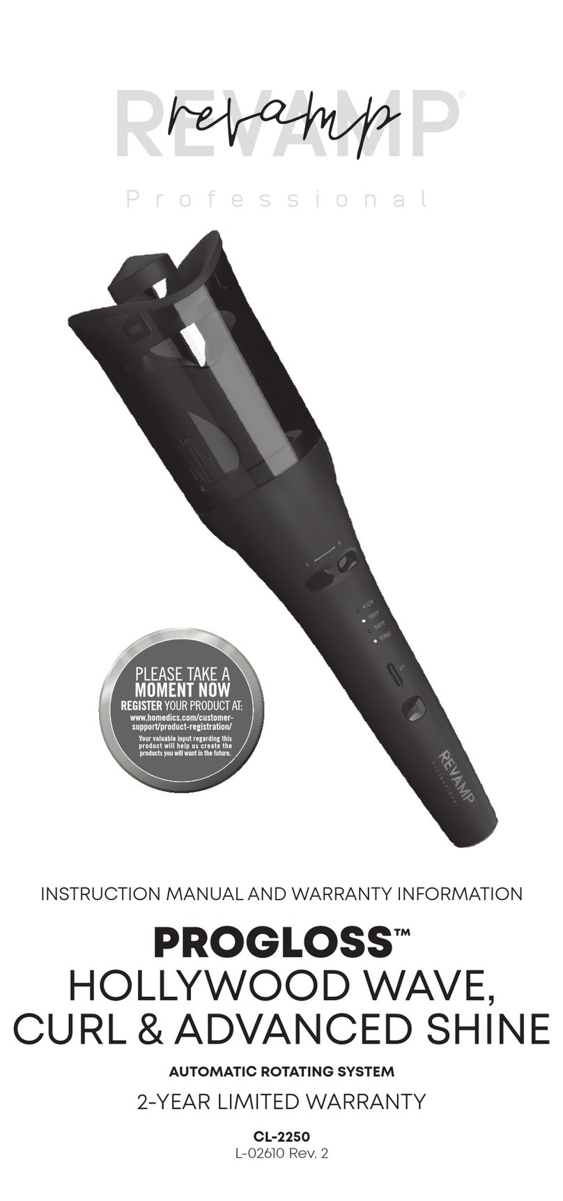 REVAMP Professional PROGLOSS CL-2250 Instruction manual and  warranty information