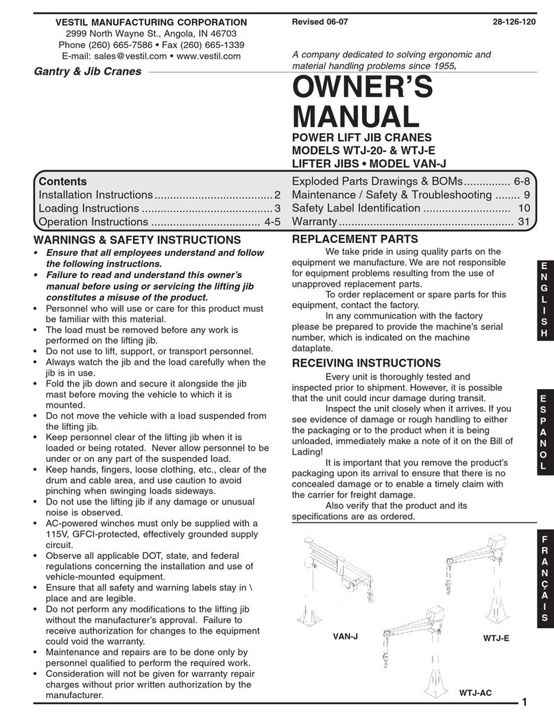 Vestil WTJ-20-3 Series owner's manual