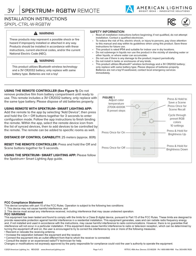 American Lighting SPKPL-CTRL-W-RGBTW installation instructions American Lighting SPKPL-CTRL-W-RGBTW installation instructions