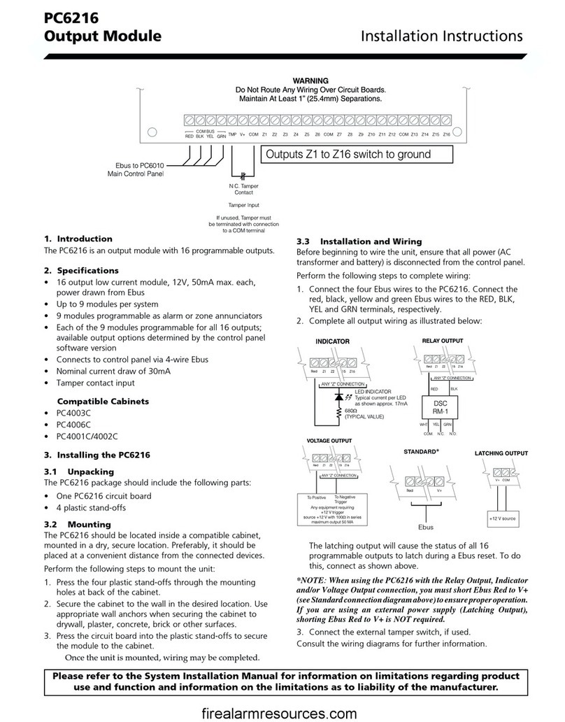 DSC PC6216 installation instructions