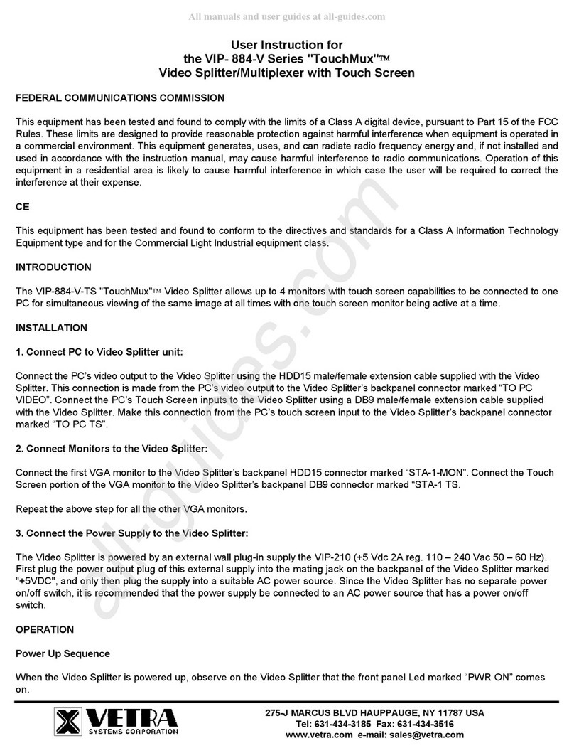 Vetra TouchMux VIP-884-V Series Installation instructions
