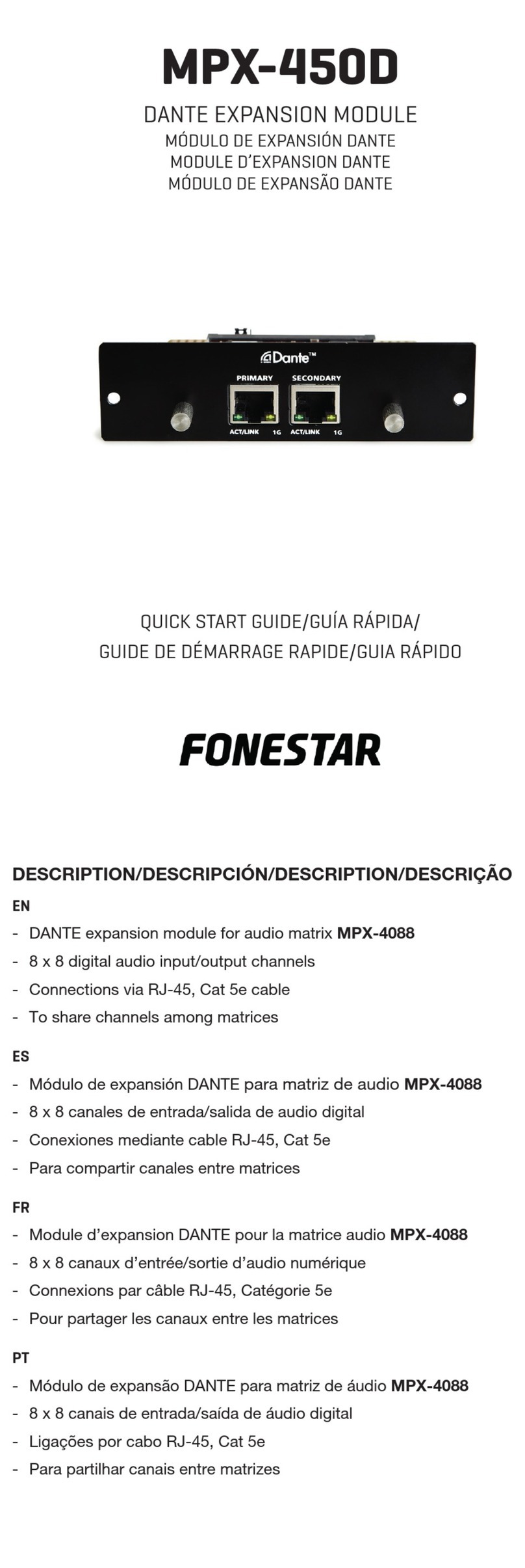 FONESTAR DANTE MPX-450D quick start guide