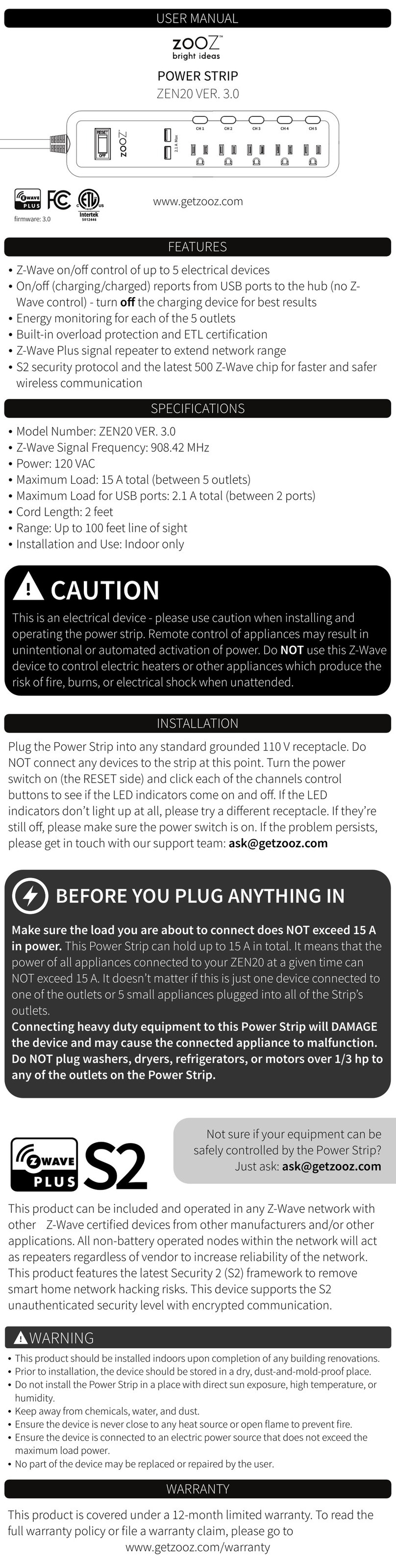 ZooZ ZEN20 user manual
