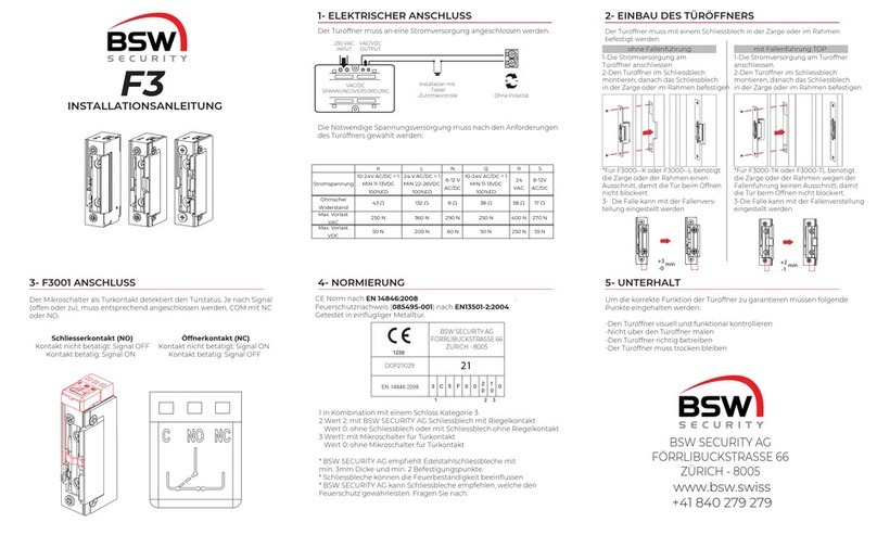 BSW SECURITY F3001 installation manual