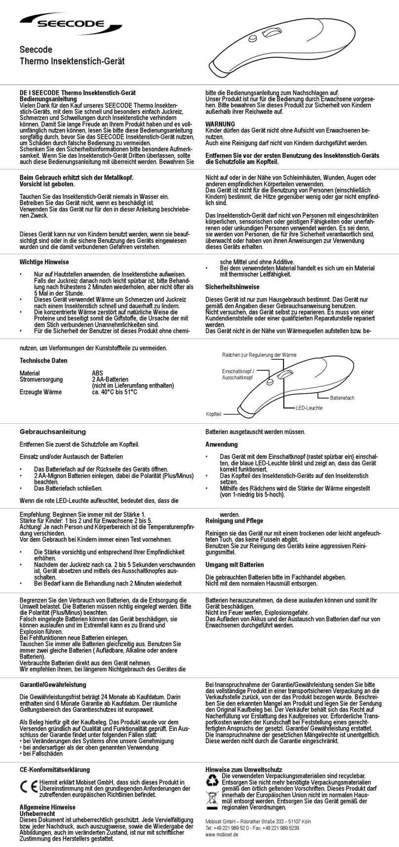 Seecode Thermo Insect Bite Device User manual