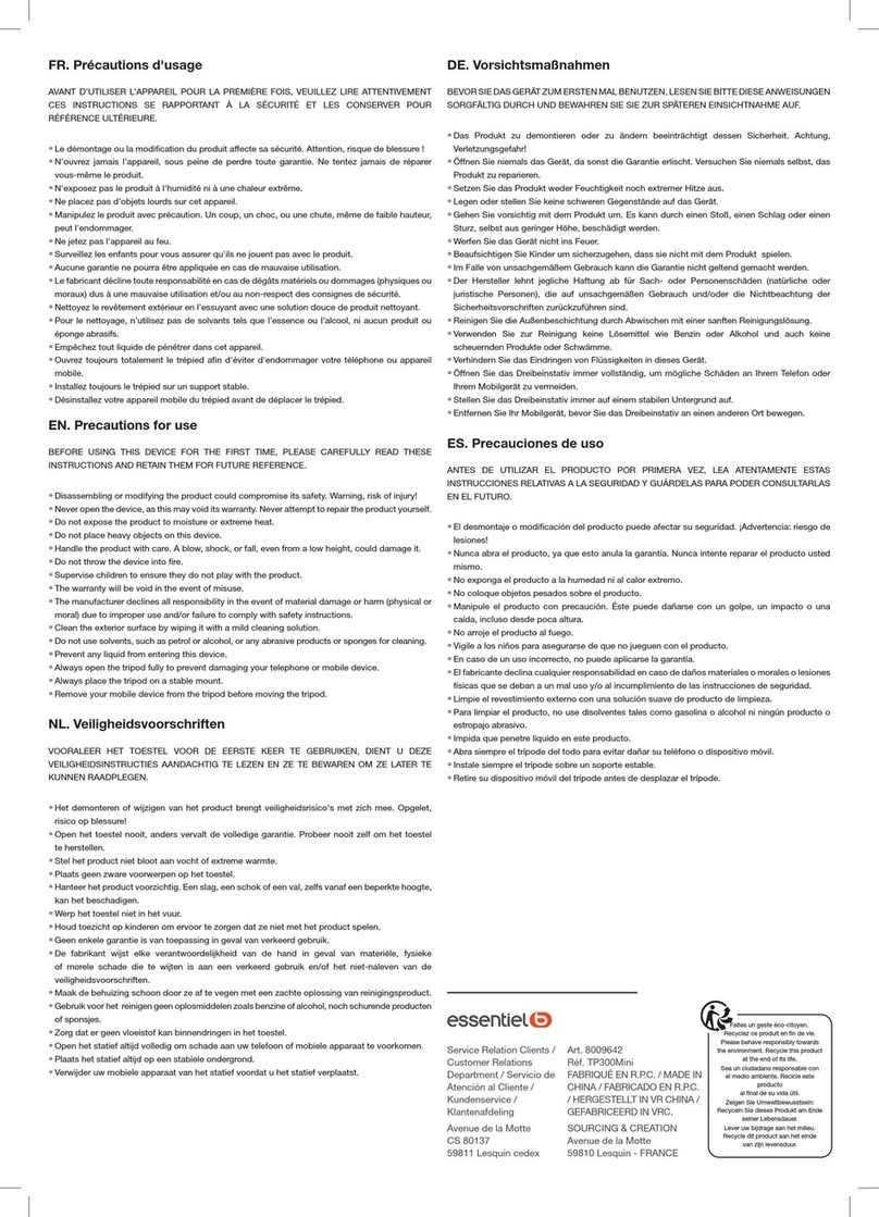 essentiel b TP300Mini USE PRECAUTIONS