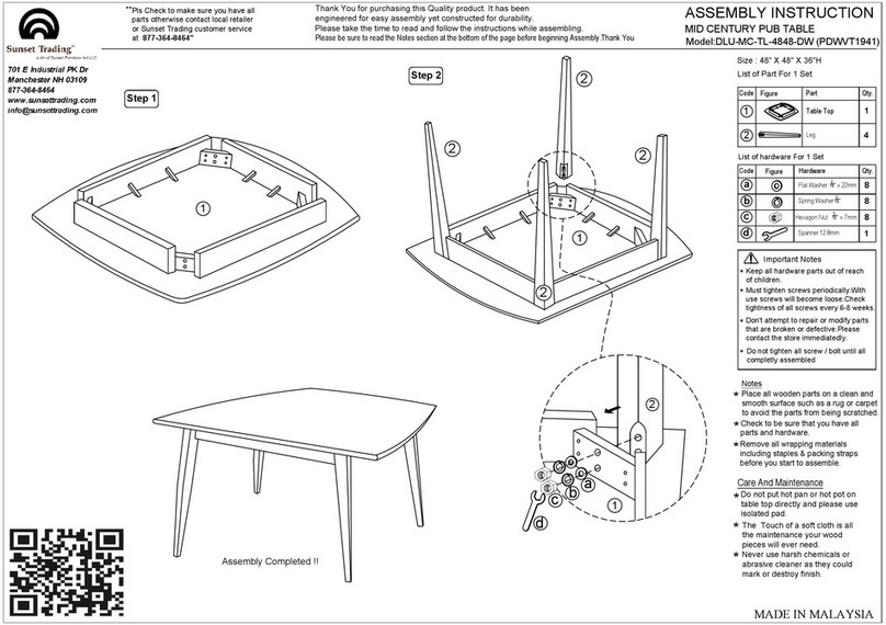 Sunset Trading DLU-MC-TL-4848-DW Assembly instruction Sunset Trading DLU-MC-TL-4848-DW Assembly instruction
