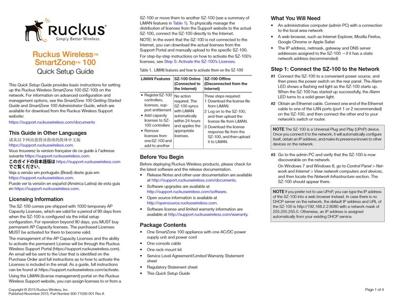 Ruckus Wireless SmartZone 100 Quick setup guide