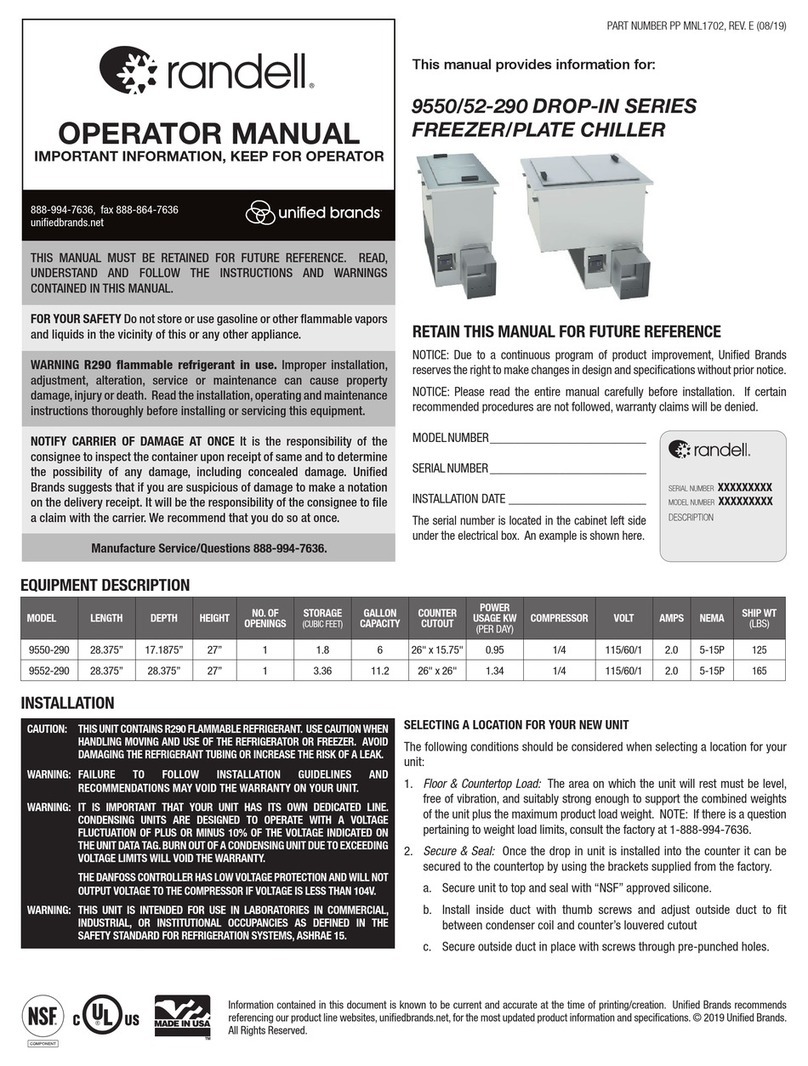 Unified Brands Randell DROP-IN 9550-290 Operator's manual