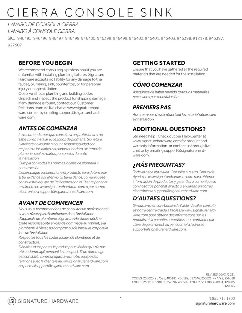 Signature Hardware CIERRA 946495 User manual Signature Hardware CIERRA 946495 User manual
