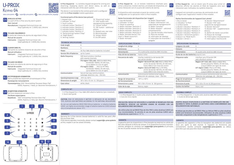 U-Prox Keypad G4 User manual
