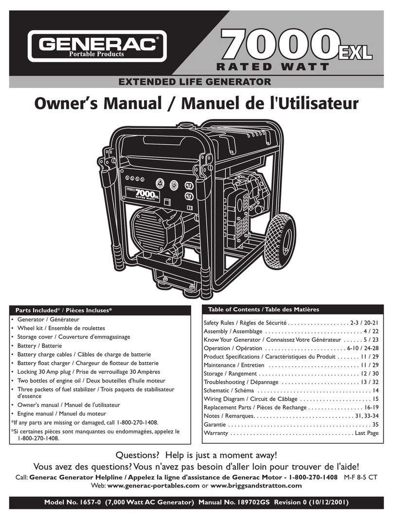 Generac Portable Products 7000EXL owner's manual