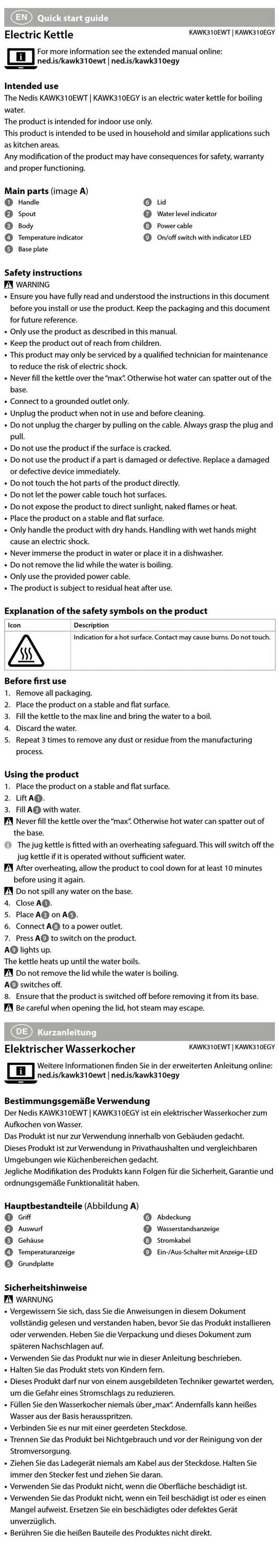 nedis KAWK310EWT quick start guide