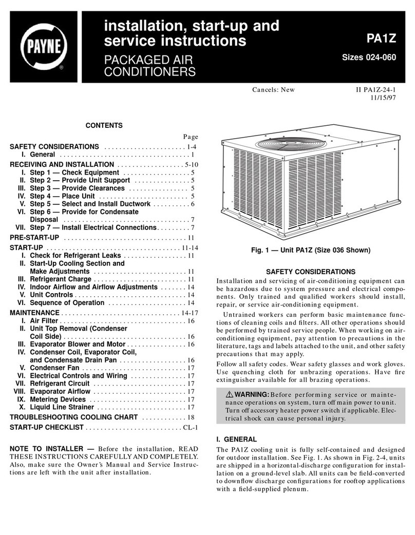 Payne PA1Z Series Dimensions and installation guide