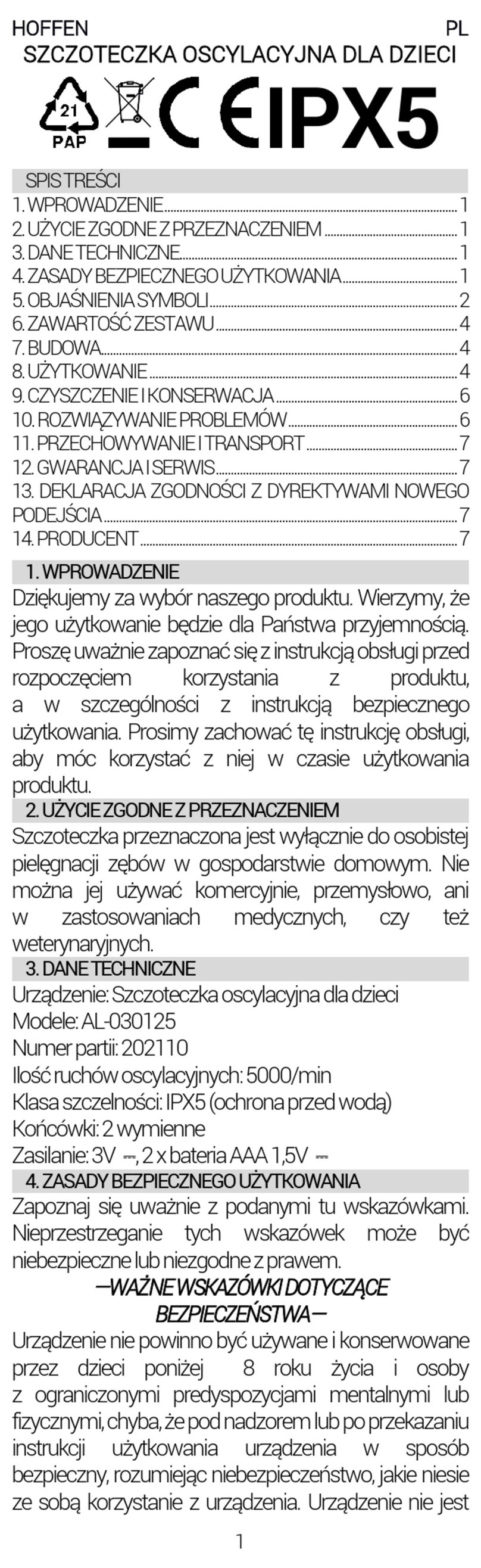 HOFFEN AL-030125 User manual