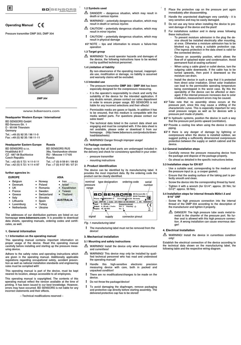 BD Sensors DMP 303 User manual