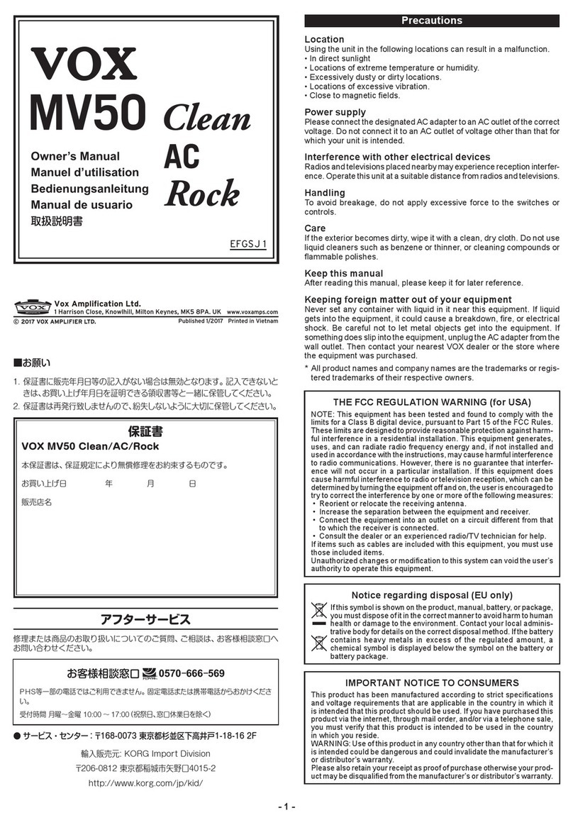 Korg VOX MV50 Series owner's manual