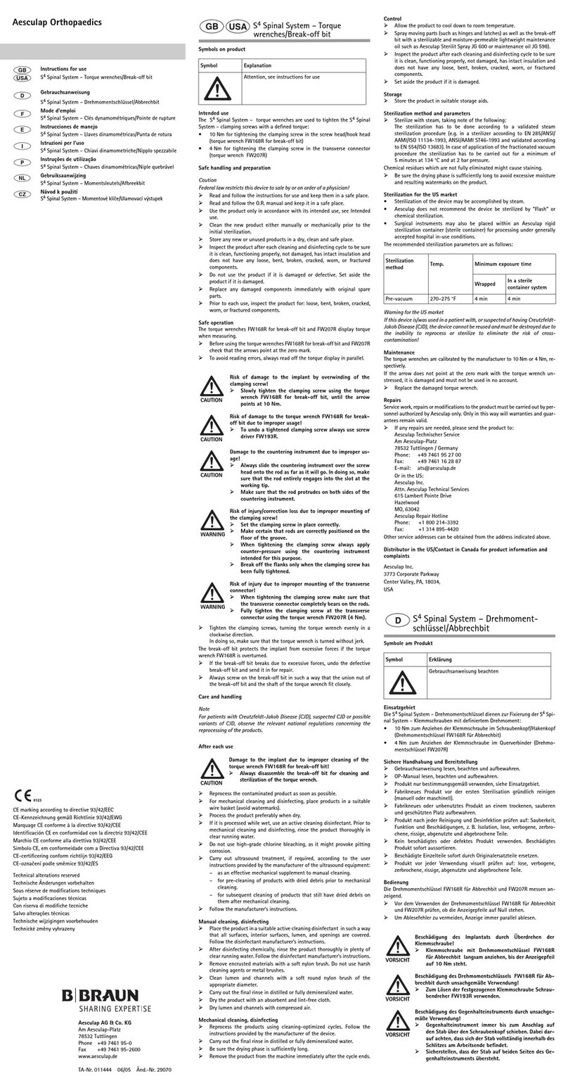 B. Braun Aesculap Orthopaedics 011444 Instructions for use