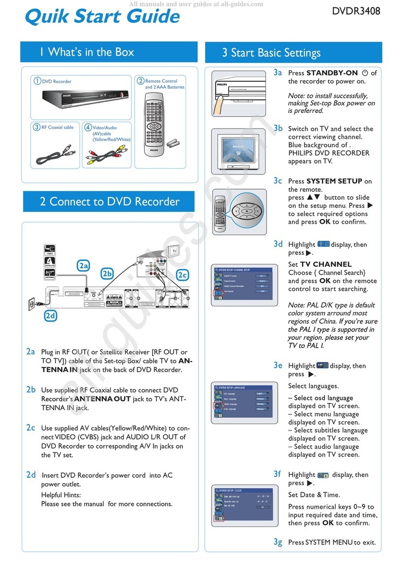 Philips DVDR3408 quick start guide