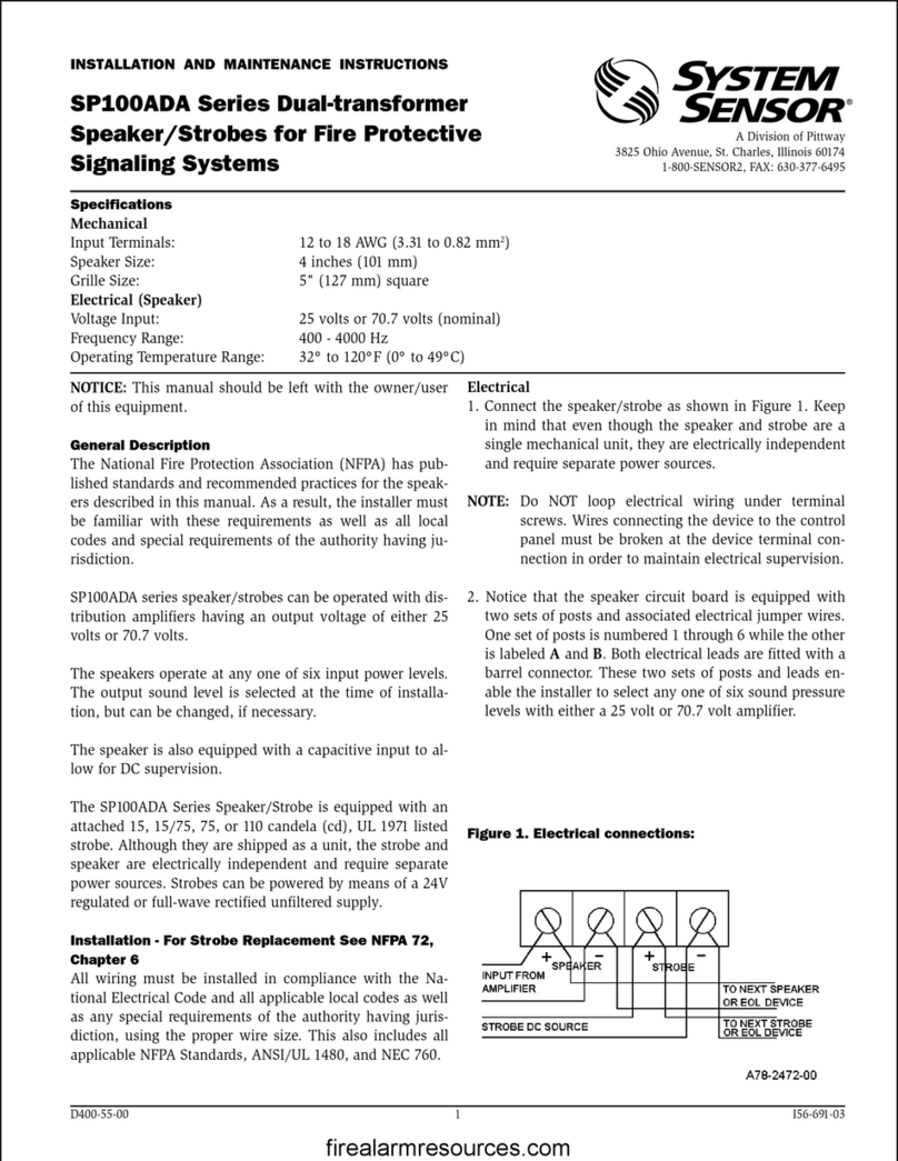 Pittway System Sensor SP100ADA Series Installation and maintenance instructions
