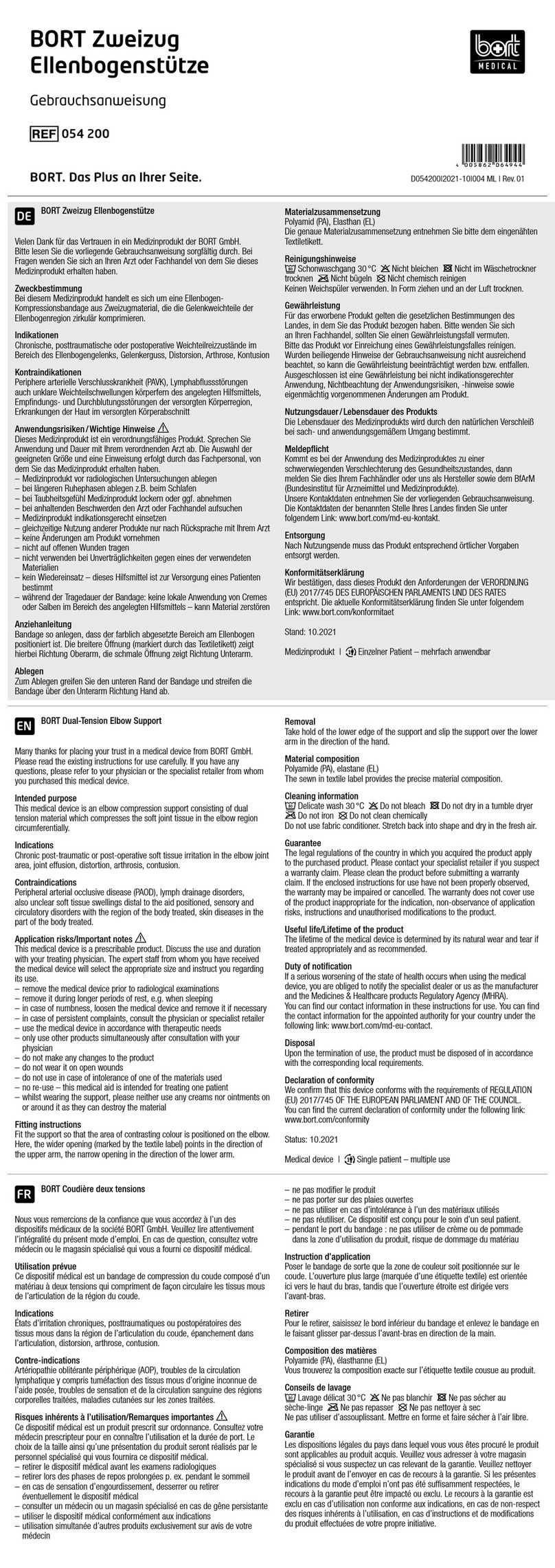 bort medical 054 200 quick start guide