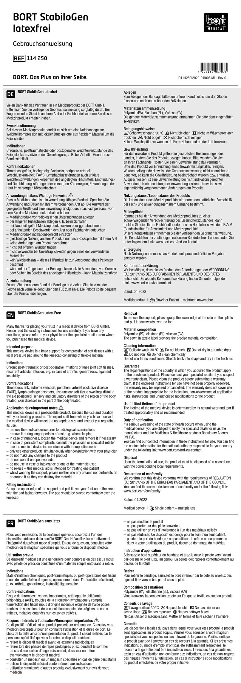 bort medical StabiloGen Latex-Free User manual