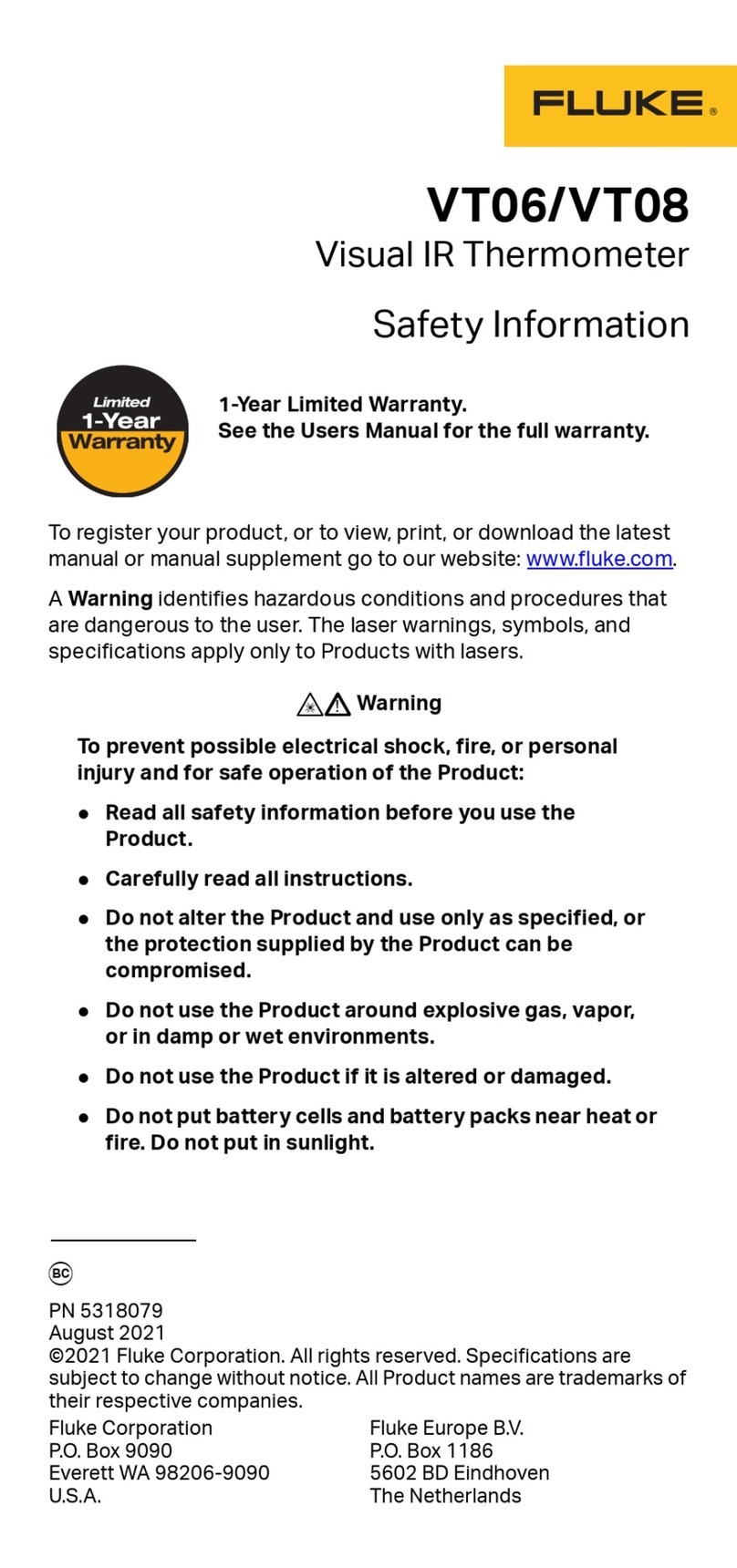 Fluke VT06 Safety information