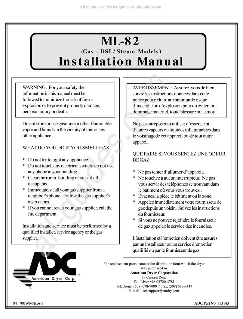 American Dryer Corp. Gas/Steam Models ML-82 installation manual