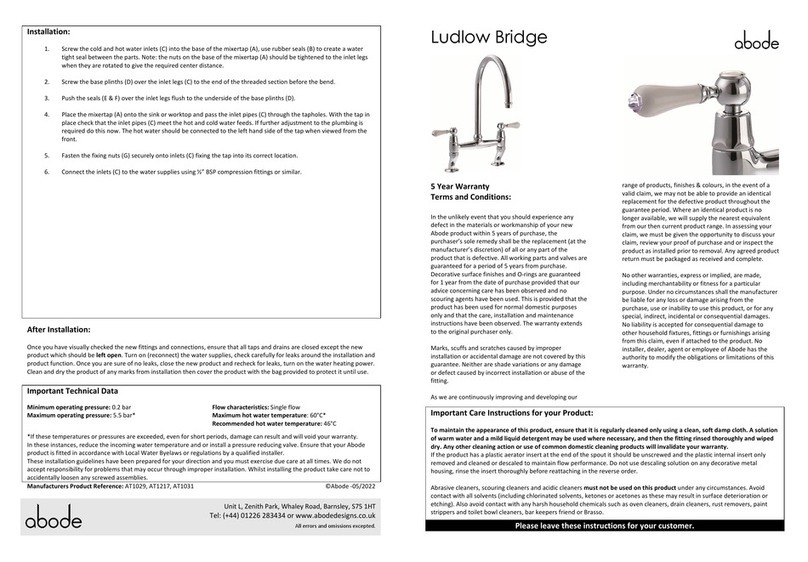 Abode Ludlow Bridge AT1029 Assembly instructions Abode Ludlow Bridge AT1029 Assembly instructions