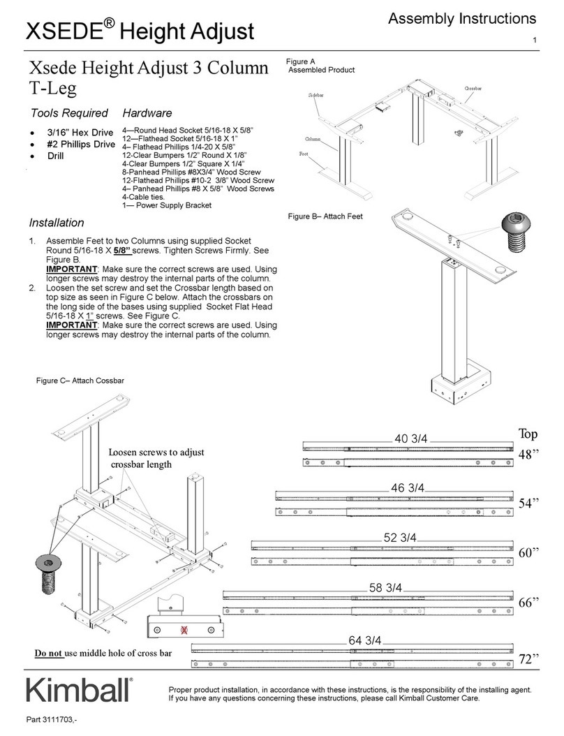 Kimball XSEDE Height Adjust User manual Kimball XSEDE Height Adjust User manual