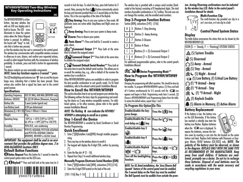 Tyco DSC WT4989 operating instructions
