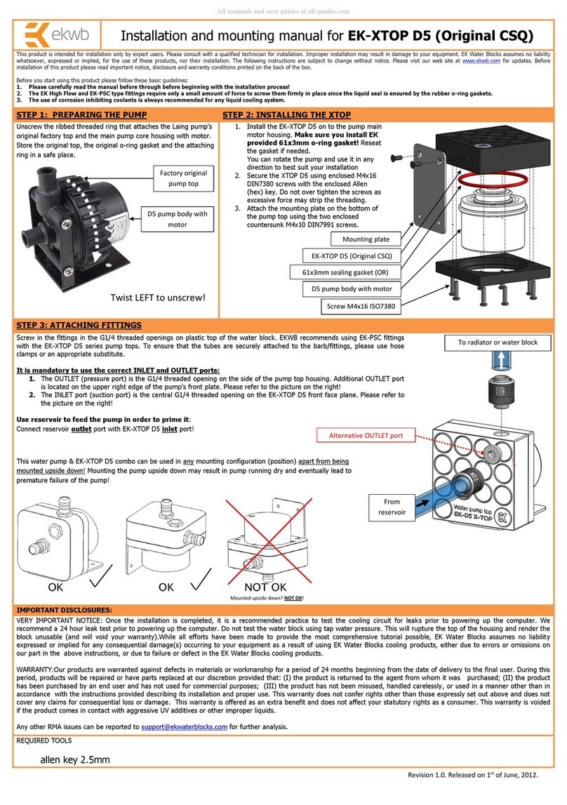 ekwb EK-XTOP D5 Installation and mounting manuals