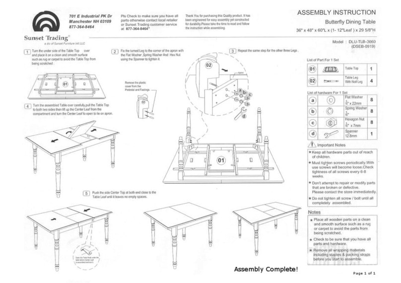Sunset Trading DLU-TLB-3660 Assembly instruction