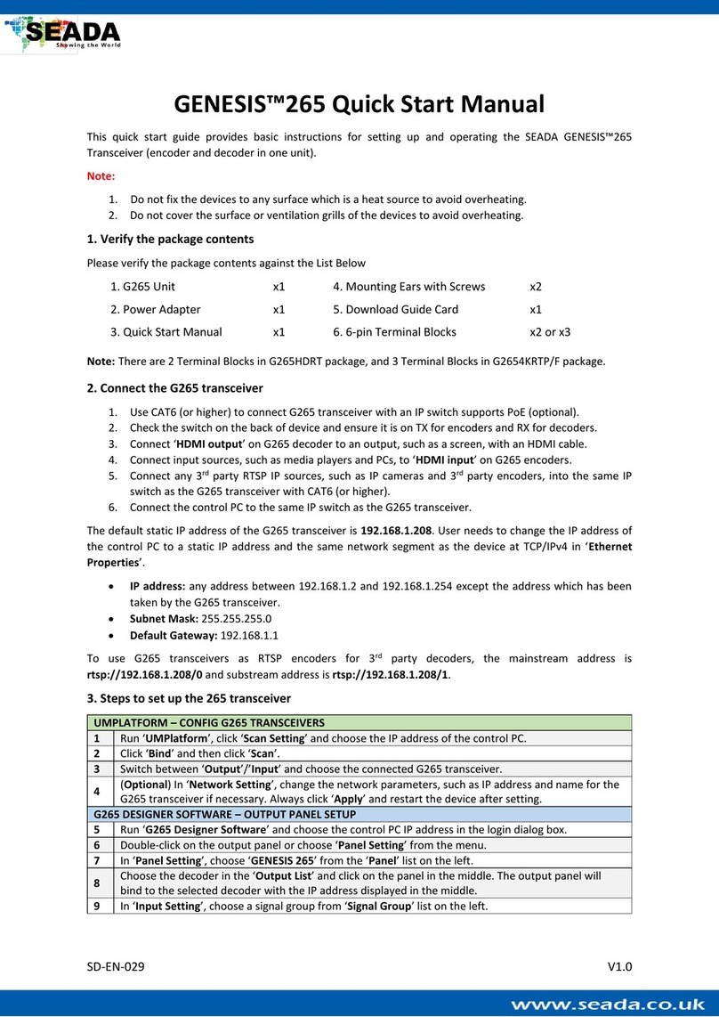 Seada GENESIS 265 Quick start manual