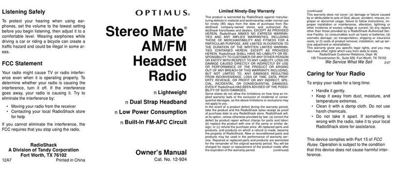 Optimus 12-924 owner's manual