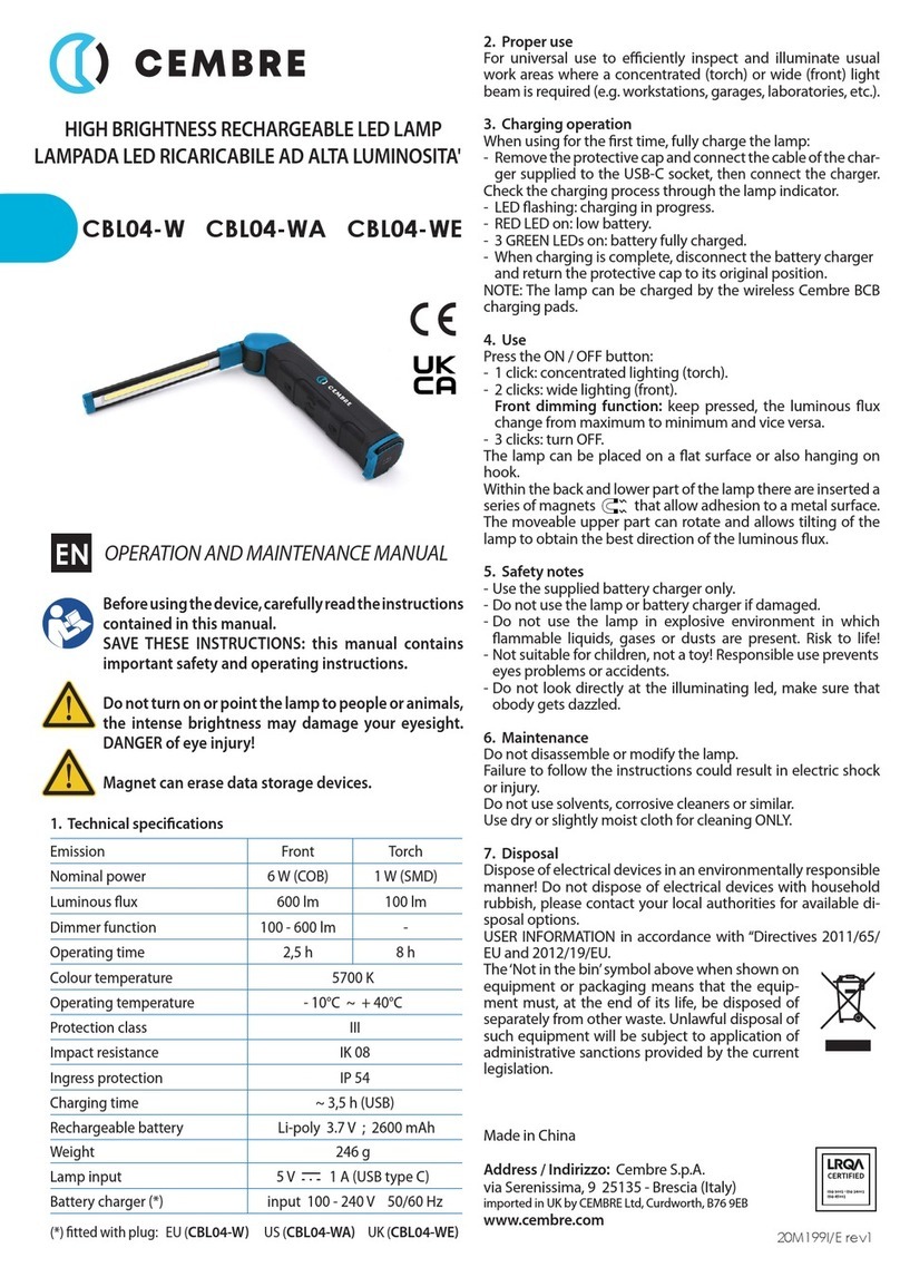 Cembre CBL04-W Operation and maintenance manual Cembre CBL04-W Operation and maintenance manual